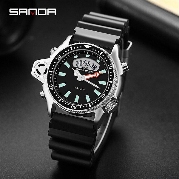Relógio Masculino Sanda Digital Aço Inox Todo Funcional a Prova D' Água