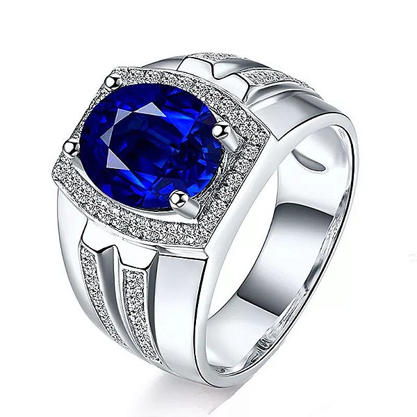 Anel Masculino Banhado Prata 925 Esterlina Ajustável Pedra Topázio Azul Fusion e Zircônias Frete Grátis