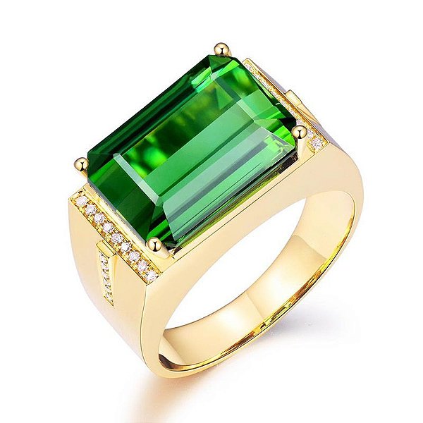 Anel Pedra Verde Esmeralda Fusion Banhado a Ouro 18K Ajustável