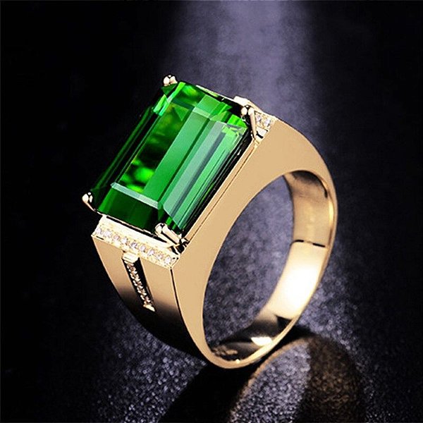 Anel Pedra Verde Esmeralda Fusion Ajustável Banhado a Ouro 18K