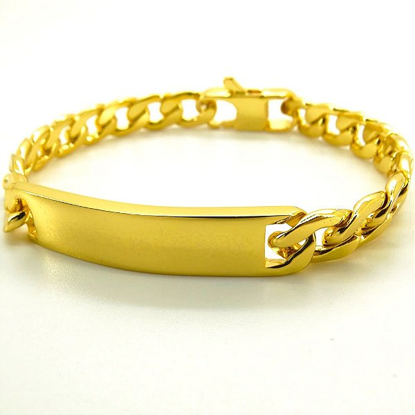 Pulseira de Aço Masculina 9mm Banhada a Ouro 18K Frete Grátis