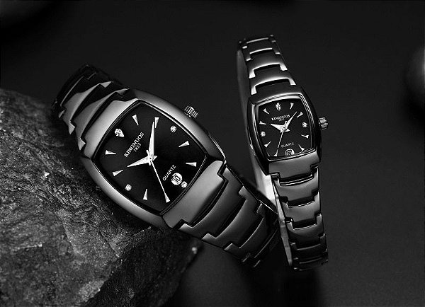 Relógio Masculino + Relógio Feminino Pulseira Aço Inox Conjunto Casal