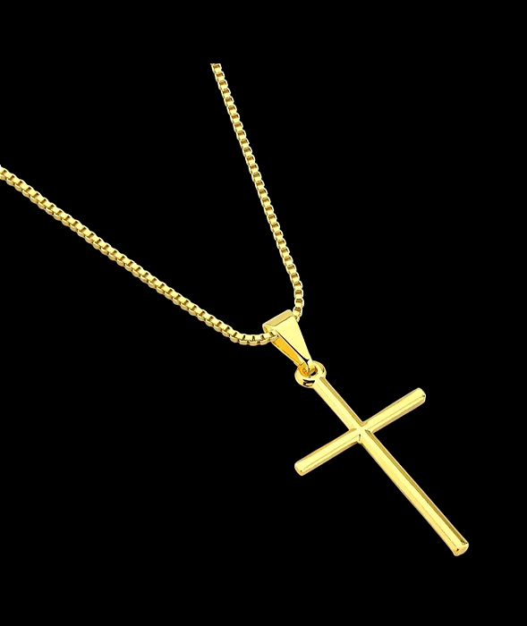 Corrente Veneziana + Pingente Cruz Palito Banhado a Ouro 18 K - Cordão Masculino e Crucifixo