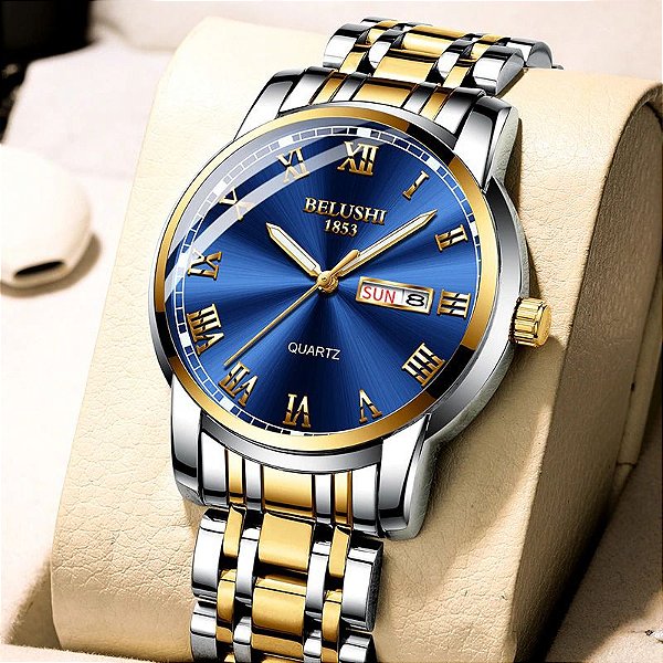 Relógio Masculino Pulseira em Aço Cronógrafo Quartzo Luxo Premium