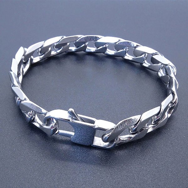 Pulseira de Aço Masculina 12 mm Banhada a Prata 925 Frete Grátis