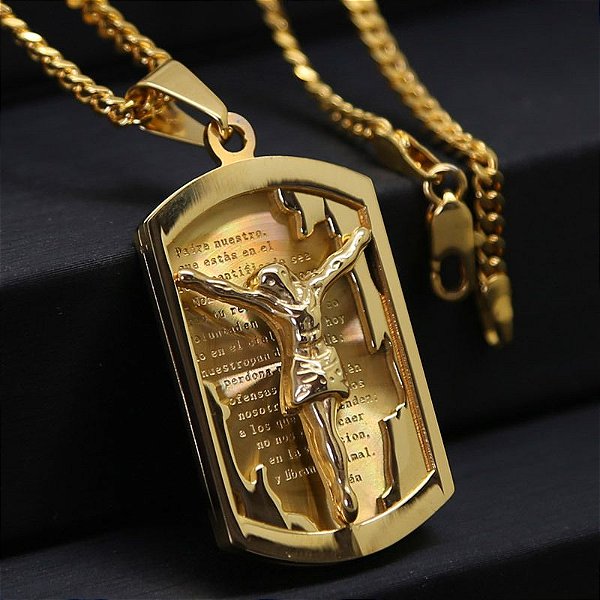 Cordão Banhado a Ouro 18K Oração do Pai Nosso Italiano Frete Grátis