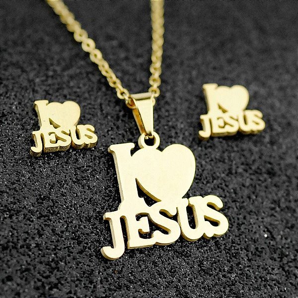 Colar + Brinco folheado a Ouro Jesus Cristo