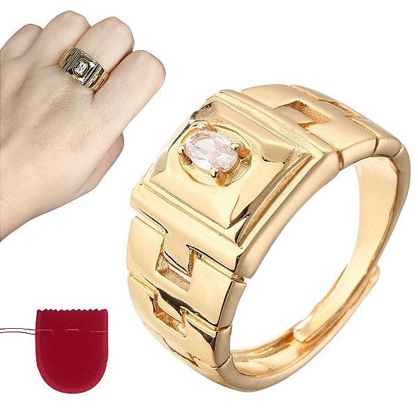 Anel Dourado Banhado a Ouro Elo Zircônia Ajustável
