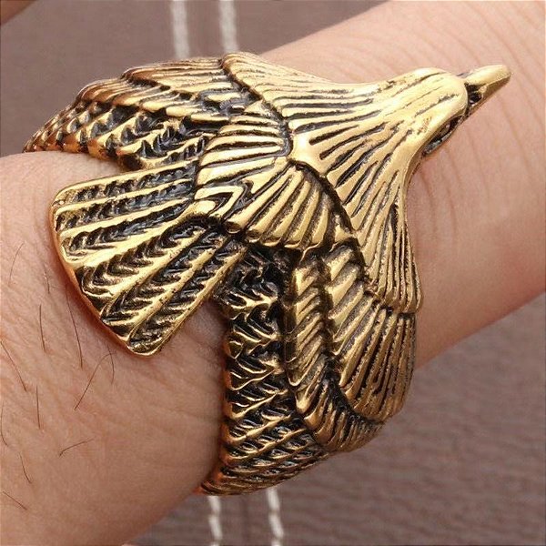 Anel Grande Dourado Águia Banhado a Ouro Ajustável