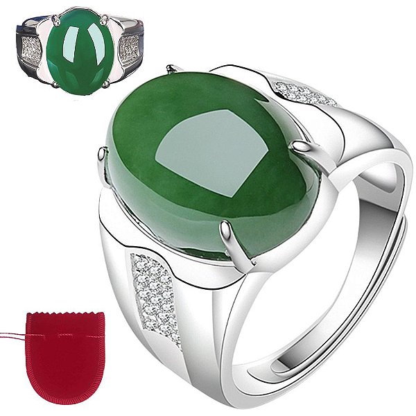 Anel Feminino Banhado a Prata 925 Jade Fusion Zircônias Ajustável