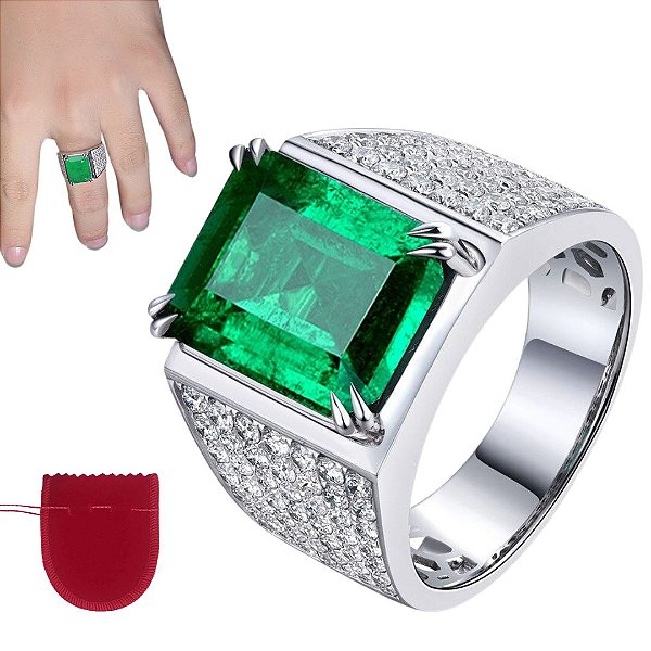 Anel Banhado Prata 925 Esmeralda Fusion Zircônias Ajustável