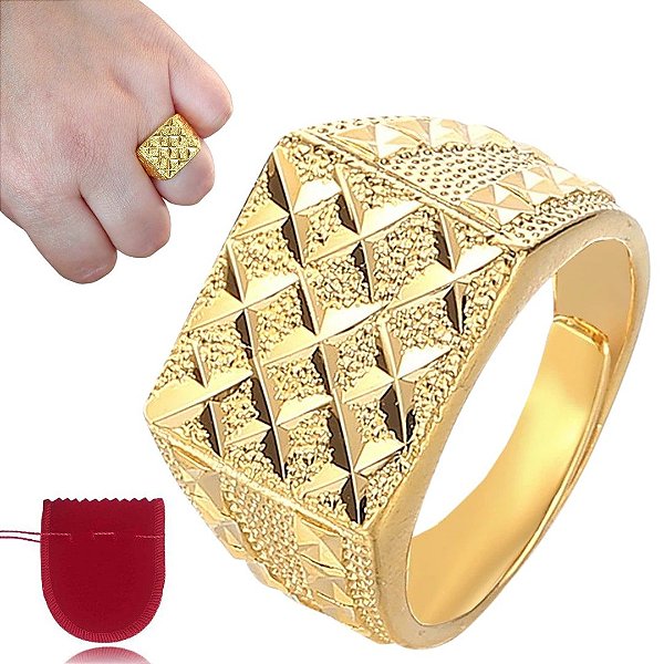 Anel Dourado Trabalhado Banhado a Ouro Ajustável