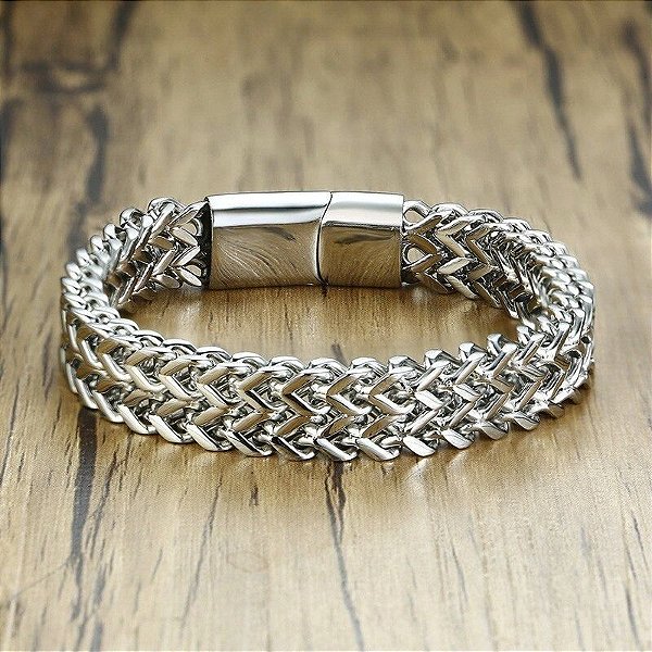 Pulseira Masculina Trançada Aço fecho Ímã Bracelete Luxo