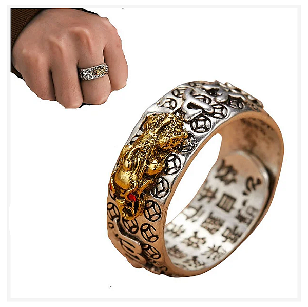 Anel Riqueza Feng Shui Pixiu Amuleto Prosperidade Regulável Original