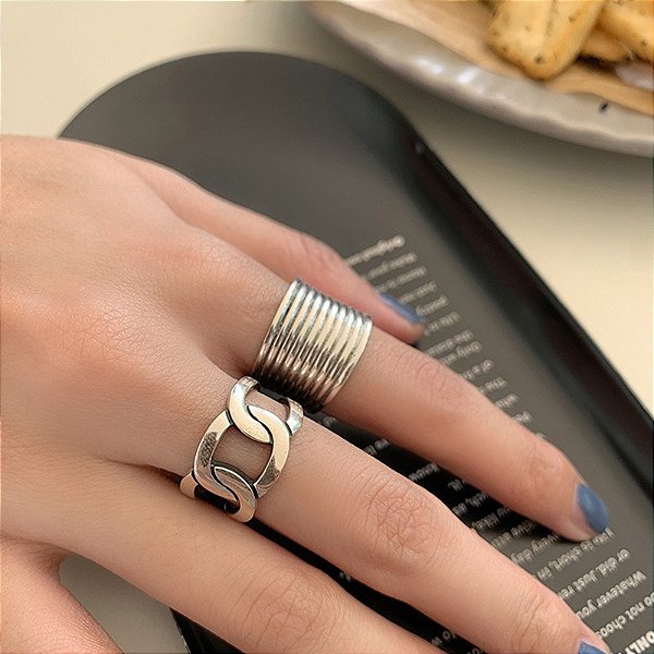 Anel Feminino Conjunto Banhado a Prata 925 Esterlina Ajustável