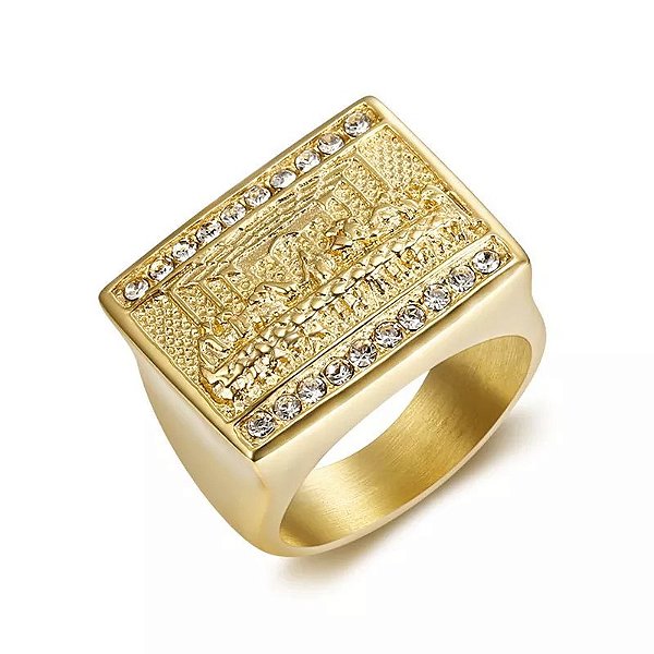 Anel Santa Ceia Jesus Banhado a Ouro 18K