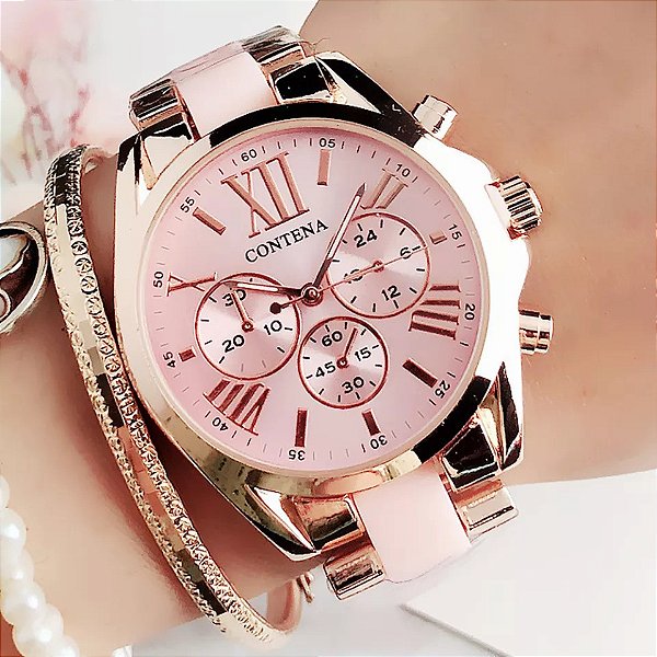 Relógio Feminino Rose Aço Inox Luxo