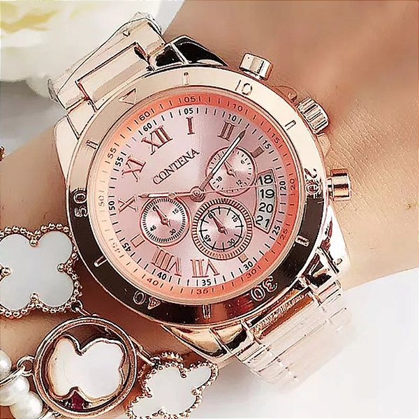 Relógio Feminino Aço Inox Luxo Rose