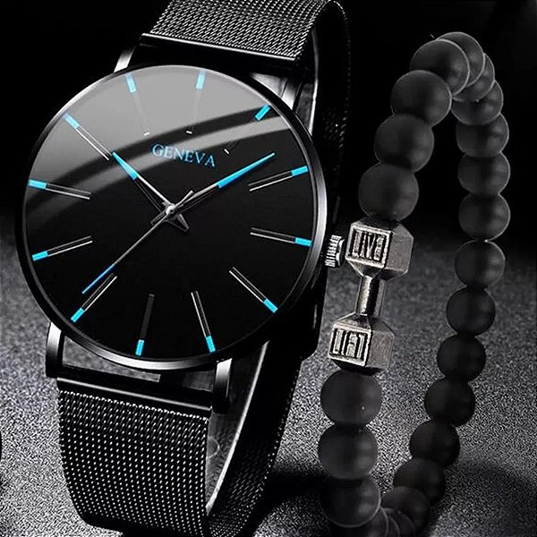 Relógio Pulseira de Aço Total Black Luxo