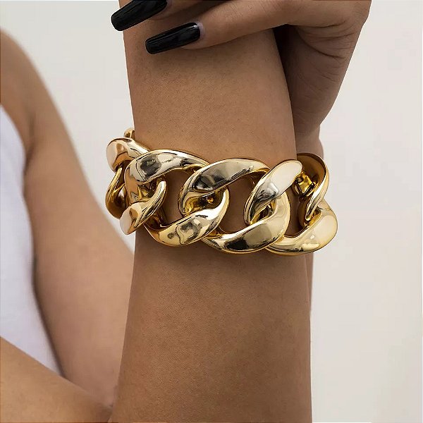 Pulseira Feminina Dourada Elos Estilo Giovanna
