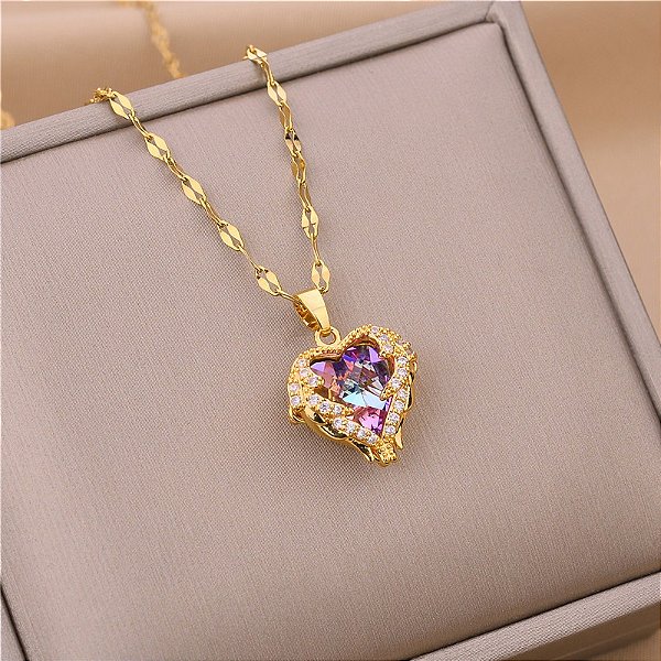 Colar Feminino Pingente Coração Ametista