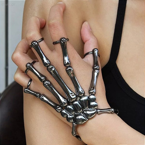 Pulseira Gótica Metálica Esqueleto Ajustável