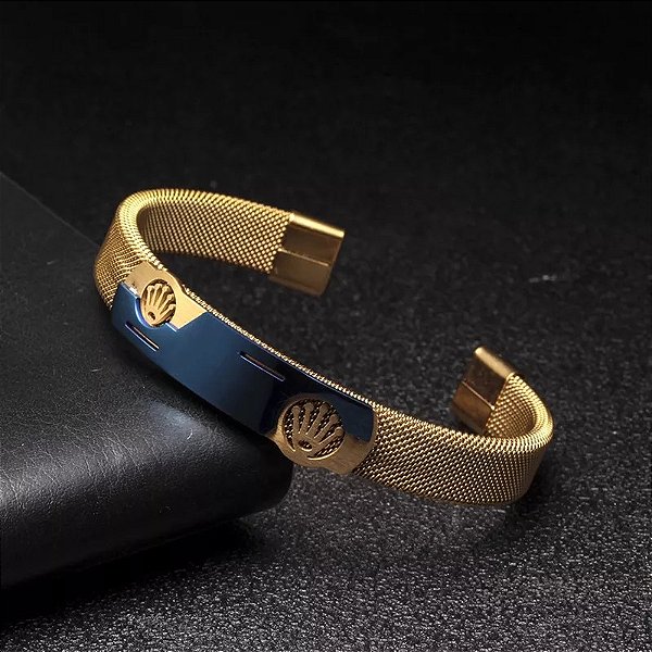 Pulseira de Aço Dourada Bracelete Coroa da Marca