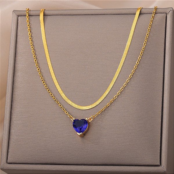 Colar Corrente com Pingente de Pedra Zircônia Cores Folheado a Ouro 18K