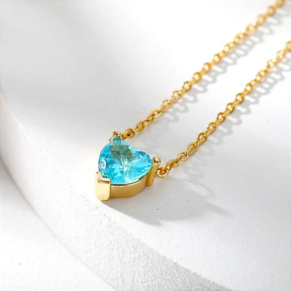 Colar Corrente com Pingente de Pedra Zircônia Várias Cores Folheado a Ouro 18K