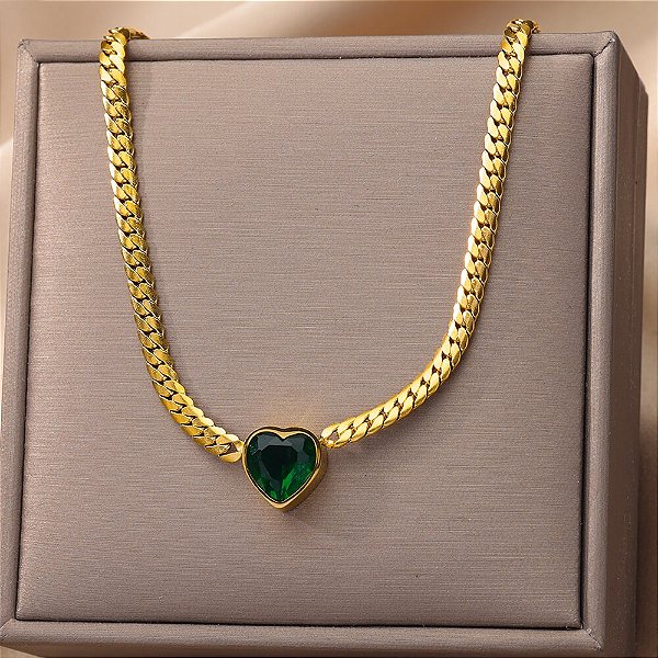 Colar com Pingente Pedra Zircônia Folheado a Ouro 18K