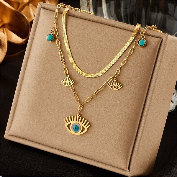 Colar com Pingentes Banhado a Ouro 18K