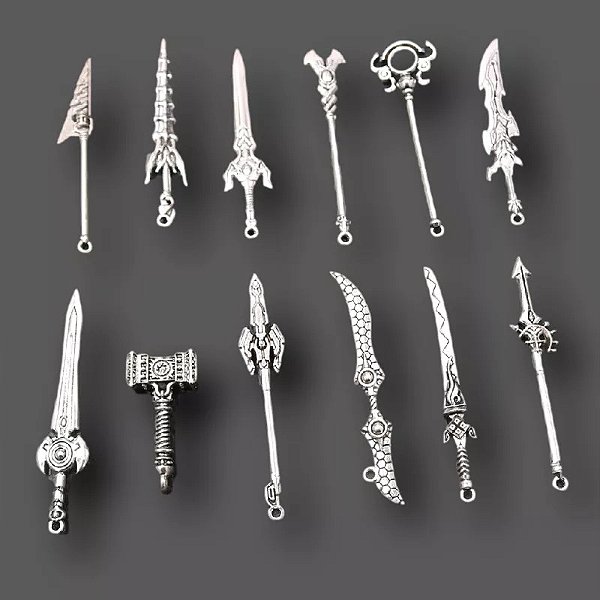 Pingente Armas Antigas Medievais Retrô Artesanais  - KIT 12 Peças