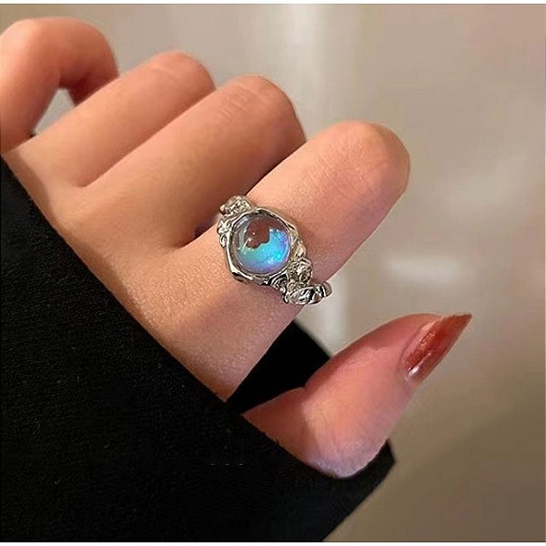 Anel Feminino Irregular Pedra Opala Fusion Ajustável
