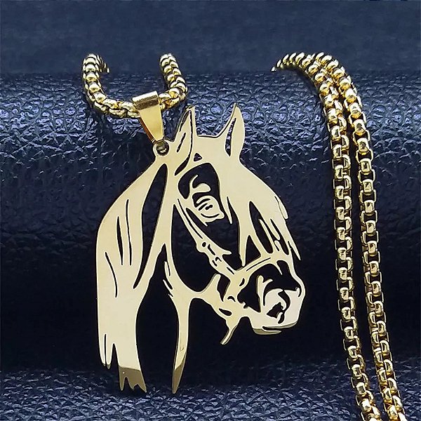 Corrente Pingente Cabeça de Cavalo Banhada a Ouro 18K