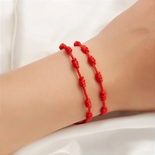 Pulseira 7 Nós Vermelha - Amuleto de Proteção Cabalística Importada Original - O Par