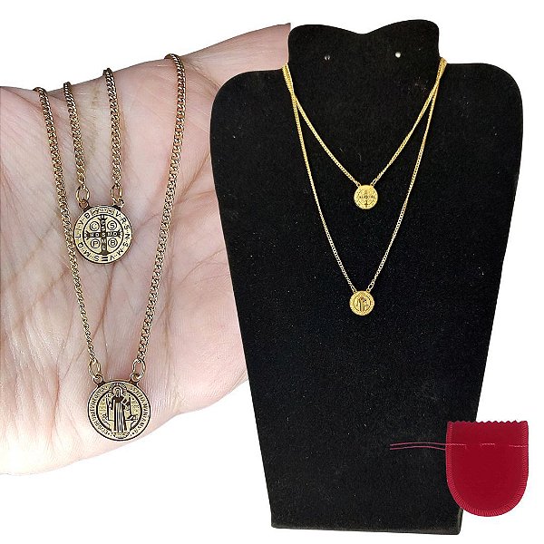 Escapulário Aço Dourado Banhado a Ouro 18k São Bento Amuleto