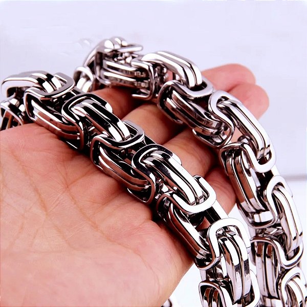 Pulseira Masculina Bizantina Aço Inox Luxo 12 mm