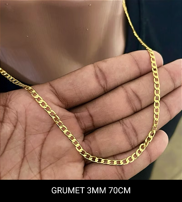 Corrente Masculina Banhada a Ouro Grummet 3 mm - 70 cm