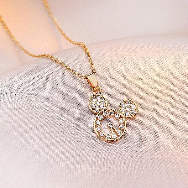Colar Feminino Dourado Strass Personagens Terra da Magia