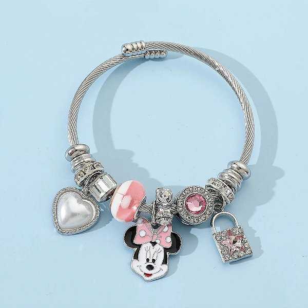 Bracelete Pulseira Berloques Personagem Minnie Terra da Magia