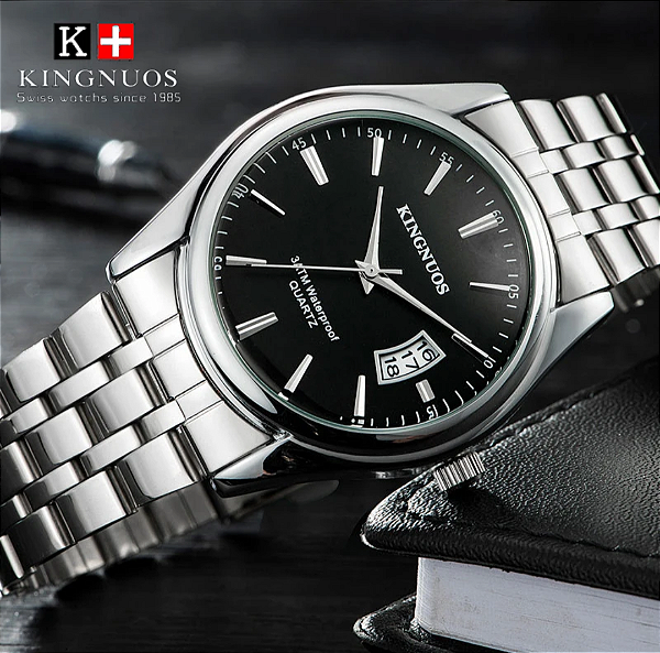 Relógio Masculino Pulseira em Aço Prata King Quartzo Calendário