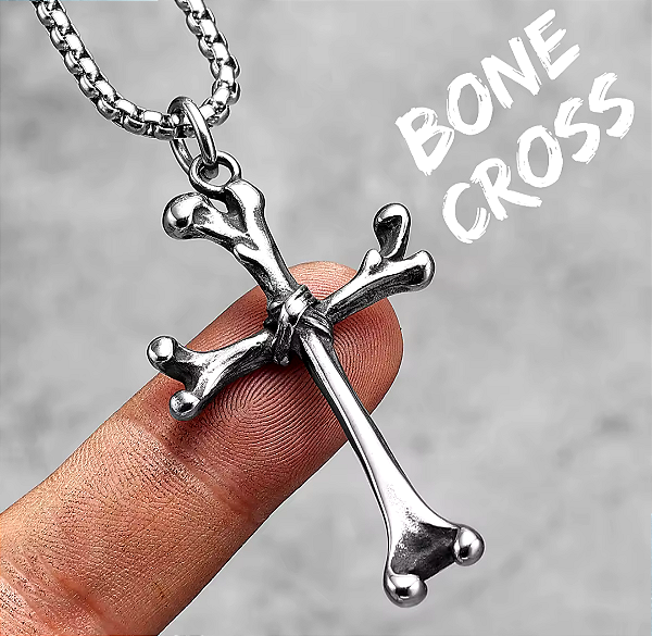 Corrente Cruz de Ossos Pingente Aço Inox