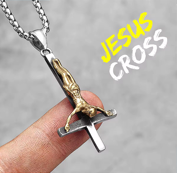 Corrente Cruz Cabeça para Baixo Jesus Cristo Crucificado Pingente Aço Inox Cruz Invertida