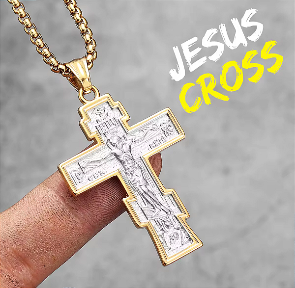 Corrente Cruz Jesus Cristo Crucificado Pingente Aço Inox Cruz Ortodoxa