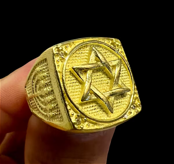 Anel Estrela de Davi Masculino Ajustável – Proteção, Fé e Devoção