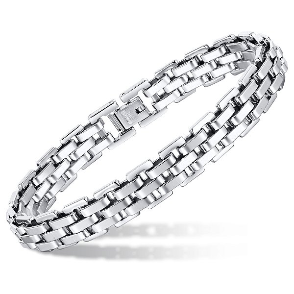 Pulseira Masculina Aço Inoxidável Premium 10mm – Corrente Estilo Elos Duplos, Luxo e Durabilidade