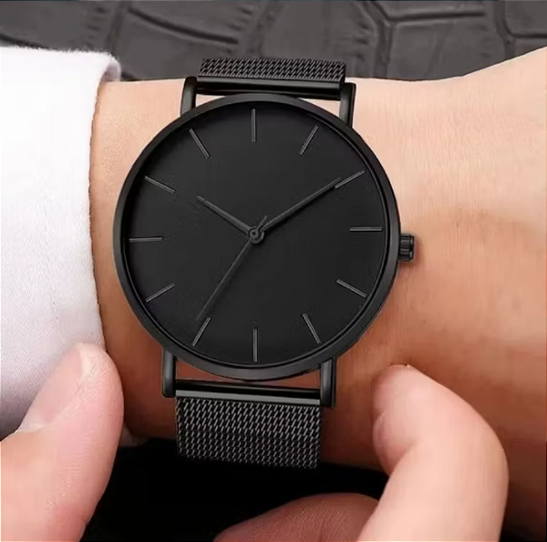Relógio Masculino Minimalista Ultra Fino Black 40mm – Aço Inoxidável Premium, Elegância e Estilo