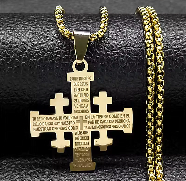Colar Masculino Cruz de Jerusalém Dourado com Corrente 60 cm – Pingente Religioso Cristão