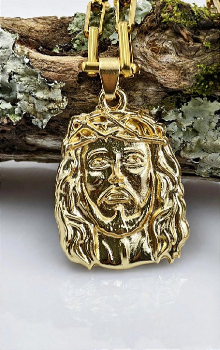 Pingente Jesus Cristo Salvador Banhado a Ouro
