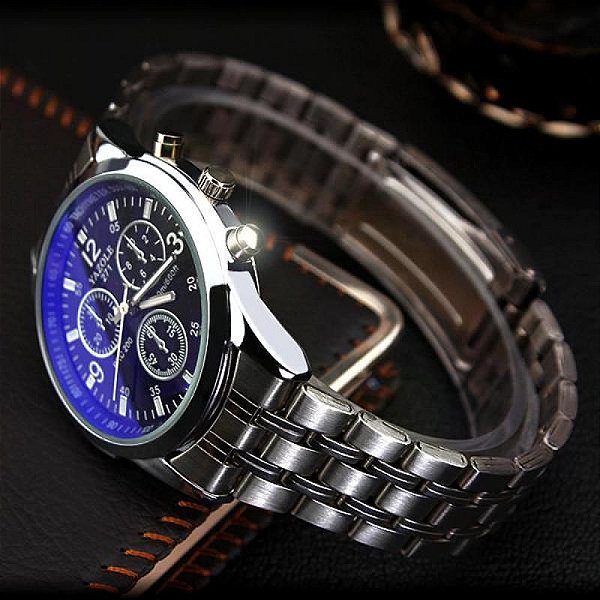 Relógio Masculino Pulseira em Aço Fundo Preto Yazole